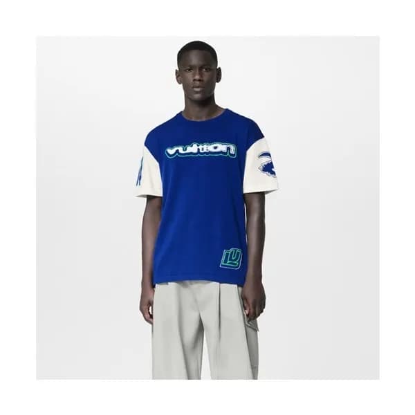 루이비통 남성 크루넥 블루 반팔티 - Louis vuitton Mens Blue Short… - 1