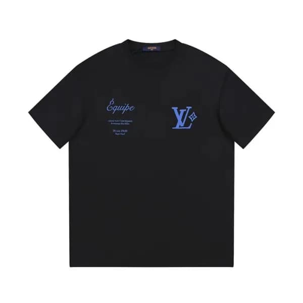 루이비통 남성 크루넥 블랙 반팔티 - Louis vuitton Mens Black Shor… - 1
