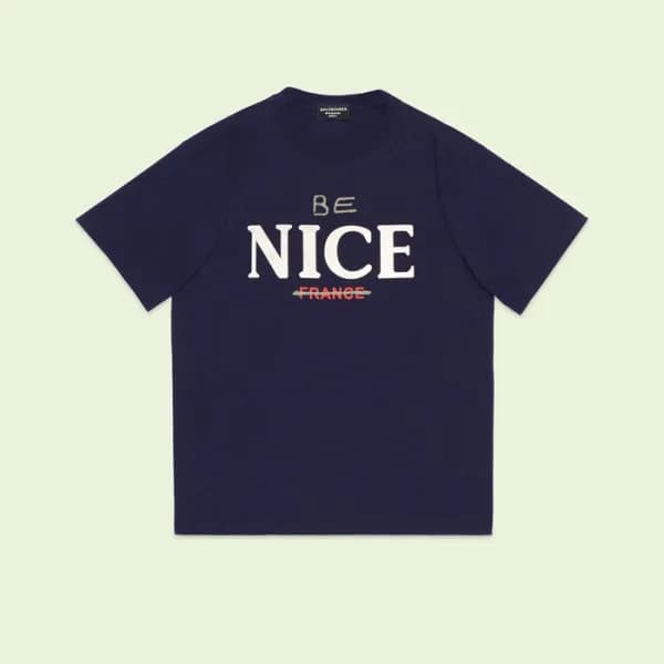 발렌시아가 남성 네이비 크루넥 반팔티 - Balenciaga Mens Navy Short … - 1