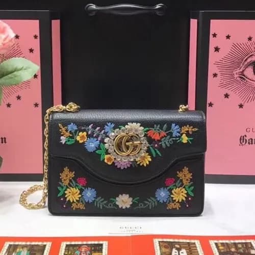 Gucci 2019 GG Embroidered Leather Shoulder Bag ,21… - 1