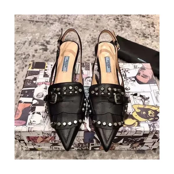 Prada 2019 Ladies Leather Middle Heel Slingback - … - 1