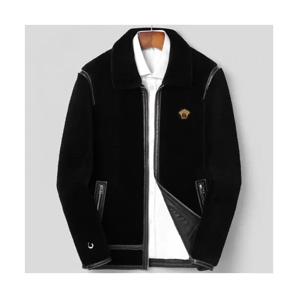 Versace 2019 Mens Logo Flannel Leather Jacket- 베르사… - 1