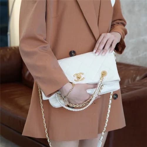 Chanel 2020 Women's Leather Pearl Chain Tote S… - 1