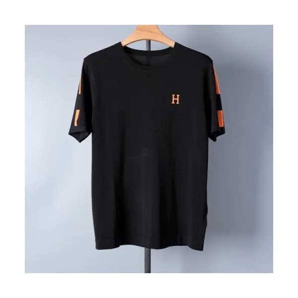Hermes Mens Crew-neck Short Sleeved Tshirts Black… - 1