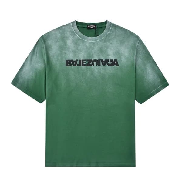 발렌시아가 남자 크루넥 그린 반팔티 - Unisex Green Tshirts - bal01… - 1