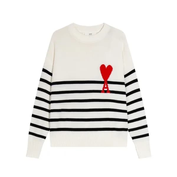 아미 남/녀 화이트 크루넥 니트 - Ami Unisex White Knits - ami03… - 1