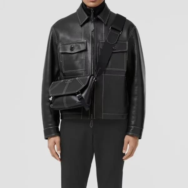 버버리 남성 블랙 가죽 자켓 - Burberry Mens Black Jackets - bu… - 1