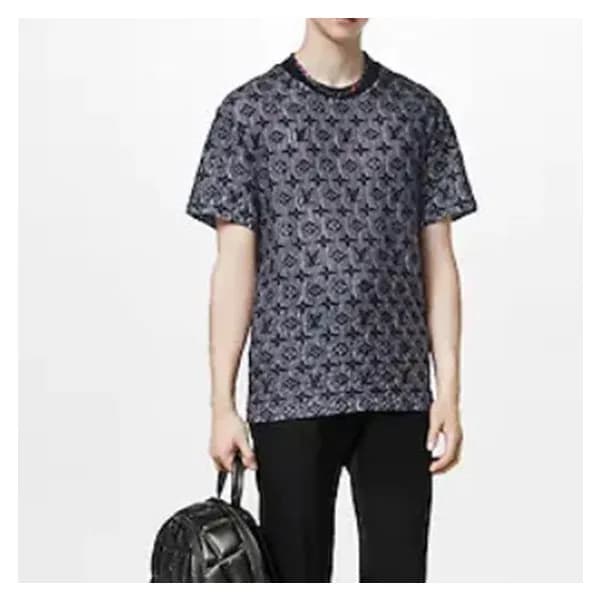 루이비통 남성 블랙 크루넥 반팔티 - Louis vuitton Mens Black Shor… - 1