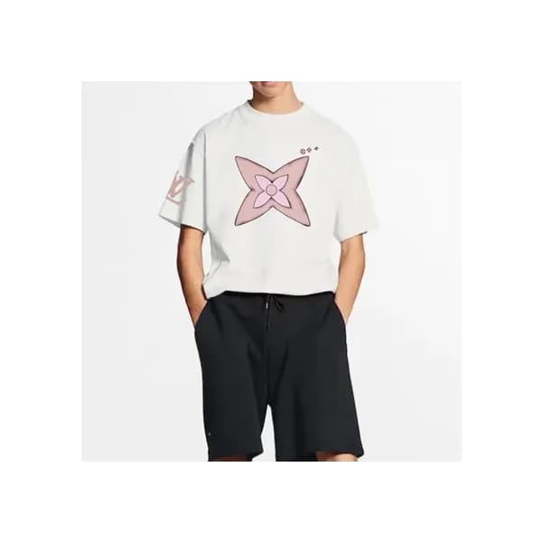 루이비통 남성 화이트 크루넥 반팔티 - Louis vuitton Mens White Sho… - 1