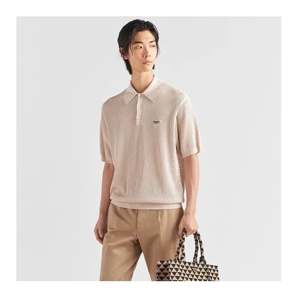 프라다 남성 베이지 폴로 반팔티 - Prada Mens Beige Short sleeved… - 1
