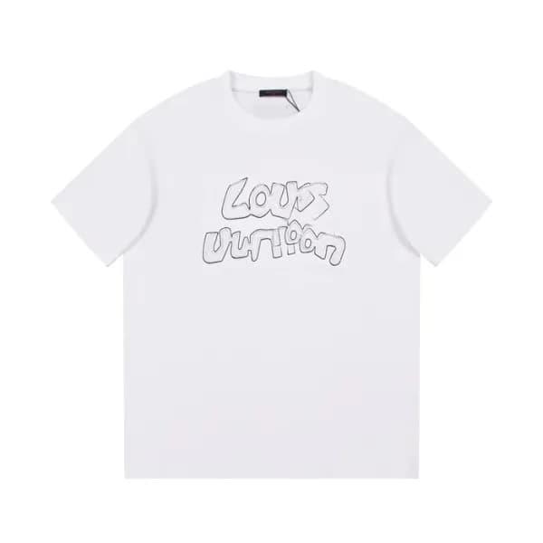루이비통 남성 화이트 크루넥 반팔티 - Louis vuitton Mens White Sho… - 1
