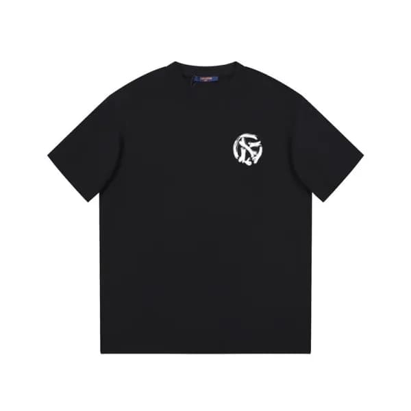 루이비통 남성 크루넥 블랙 반팔티 - Louis vuitton Mens Black Shor… - 1