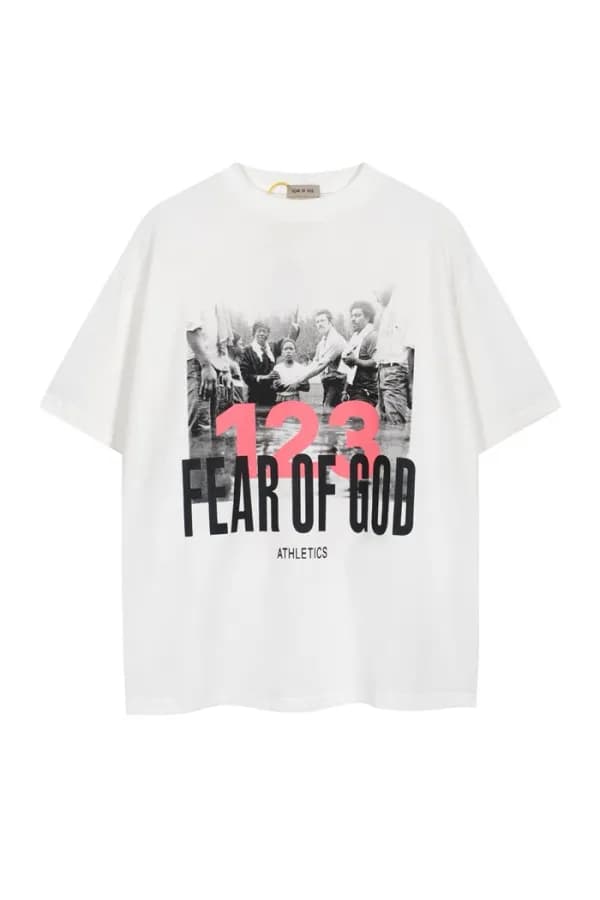 피어오브갓 남성 화이트 반팔 티셔츠 - Fear of god Mens White Tshir… - 1