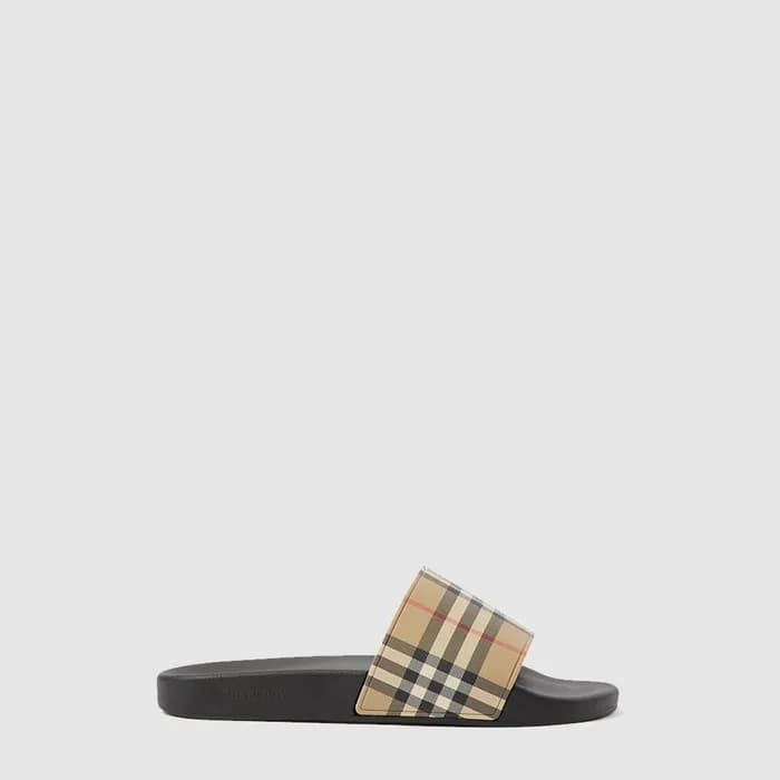 버버리 남성 체크 슬라이드 샌들 - Burberry Mens Check Slides - b… - 1
