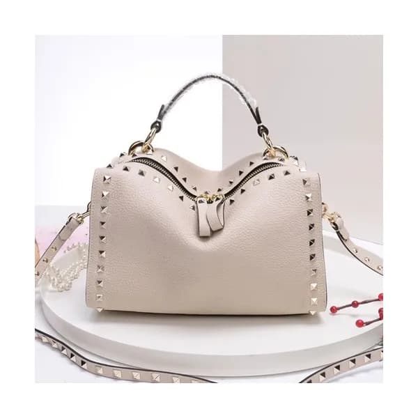 Valentino 2019 Leather Ruckstud Tote Shoudler Bag… - 1