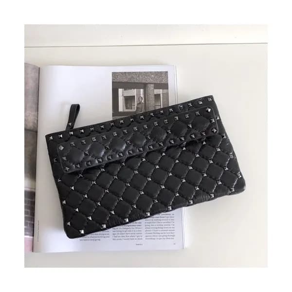 Valentino 2019 Rockstud Leather Clutch Bag,26.5cm … - 1