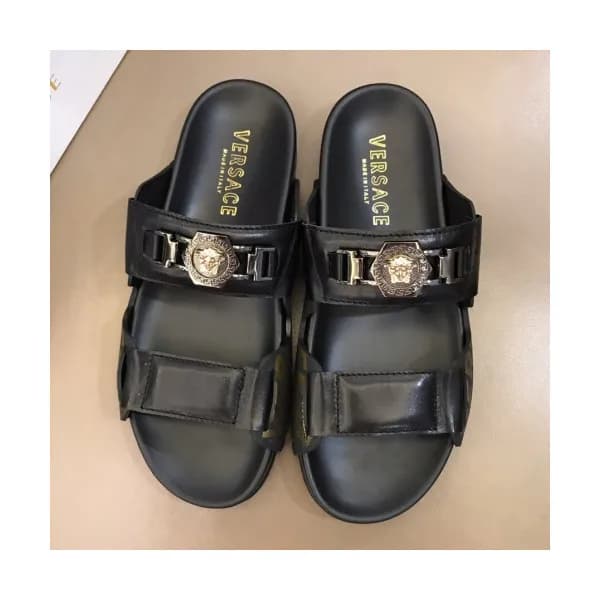 Versace 2019 Mens Medusa Metal Logo Leather Slippe… - 1