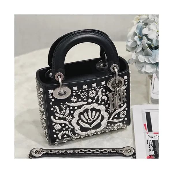 Dior 2019 Floral Embroidery Mini Lady Tote Shoulde… - 1