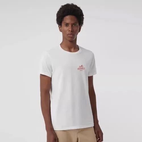 Hermes 2019 Mens Logo Silket - neck Short Sleeved … - 1