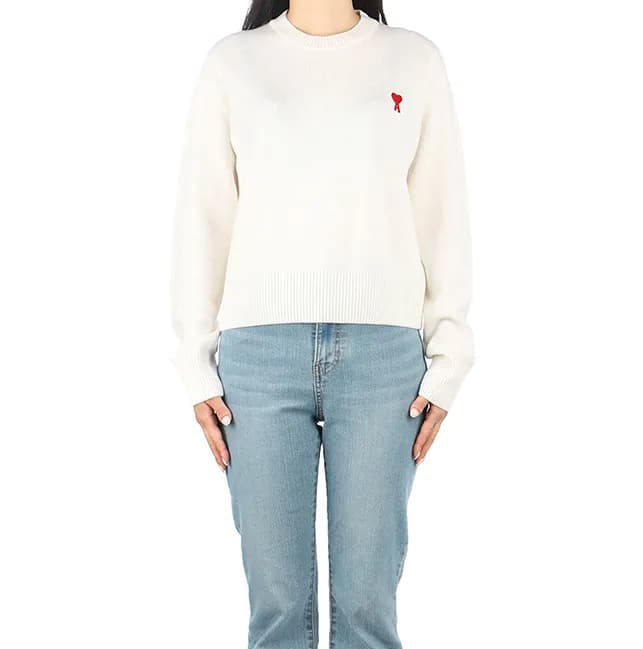 Ami Mm/Wm Logo Casual Turtle-neck Sweaters Ivory … - 1