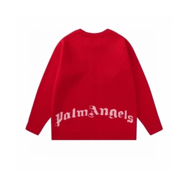 Palm Angels Mens Logo Crew-neck Sweaters Red - 팜 … - 1