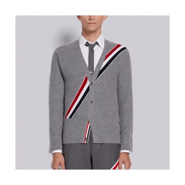 Thom Browne Mm/Wm Strap V-neck Cardigan Gray - 톰브… - 1