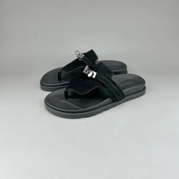 에르메스 남/녀 트렌디 블랙 슬리퍼 - Unisex Black Slippers - her0… - 1