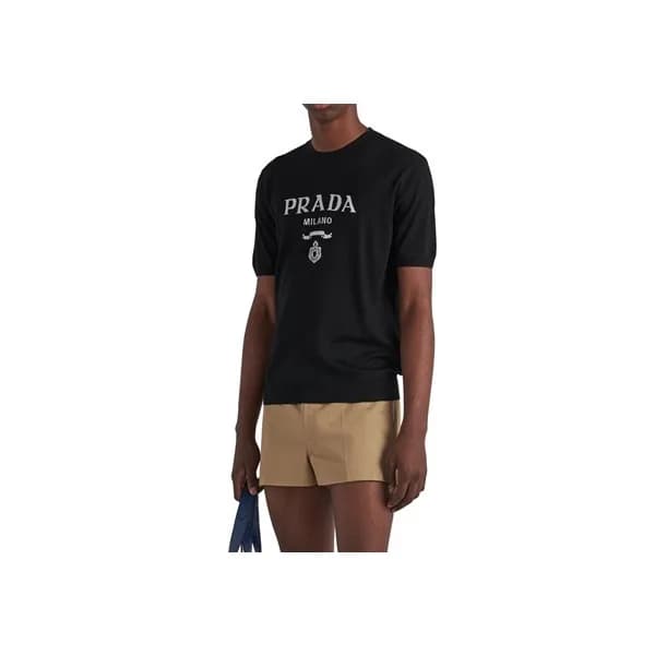 프라다 남성 크루넥 블랙 반팔티 - Prada Mens Black Short sleeved… - 1