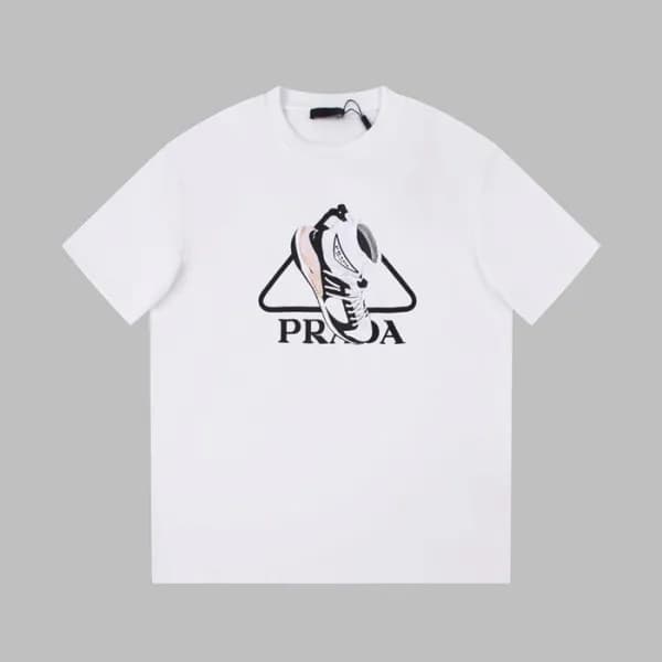 프라다 남성 크루넥 화이트 반팔티 - Prada Mens White Short sleeve… - 1