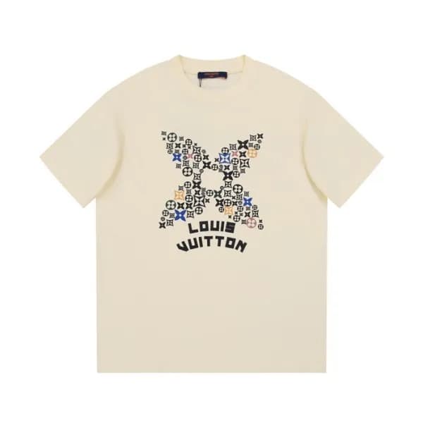 루이비통 남성 크루넥 아이보리 반팔티 - Louis vuitton Mens Ivory Sh… - 1