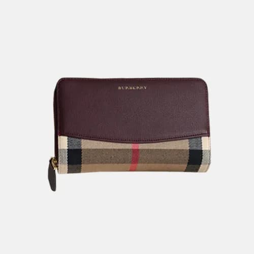 Burberry 2018 Ladies Check Leather Zip Round Walle… - 1