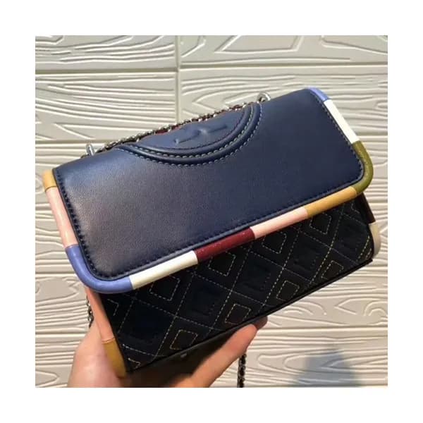 Tory Burch Leather Navy Fleming Chain Shoulder Bag… - 1