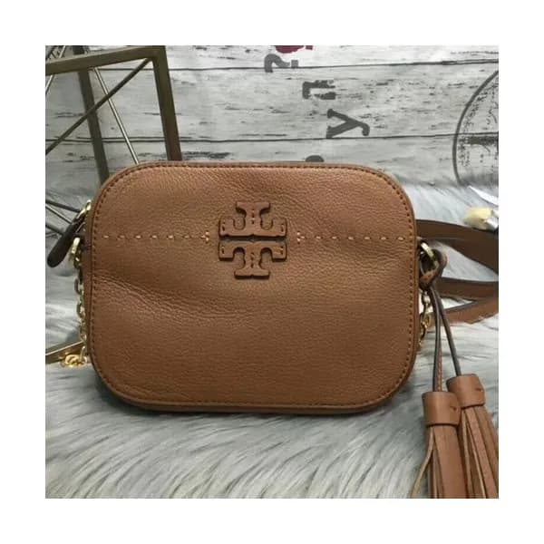 Tory Burch Leather Brown Mcgraw Tassel Camera Shou… - 1