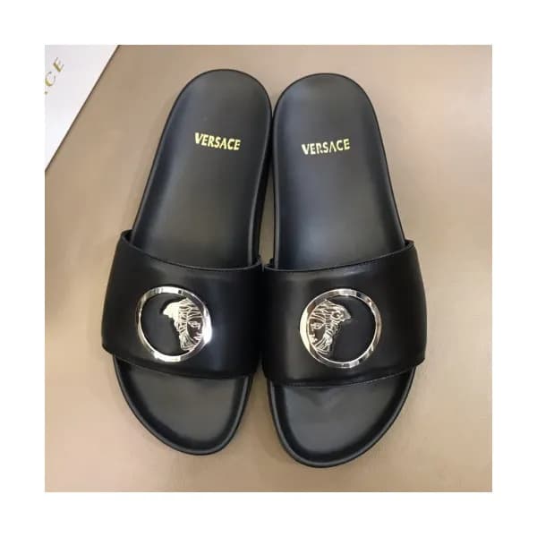 Versace 2019 Mens Medusa Metal Logo Leather Slippe… - 1