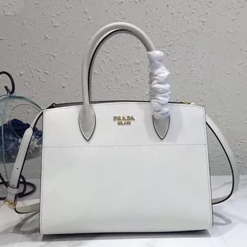 Prada 2019 Bibliothque Leather Tote Shoulder Bag,3… - 1