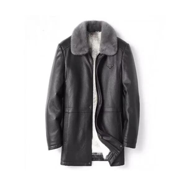 Prada 2019 Mens Logo Casual Leather Mink Jacket - … - 1
