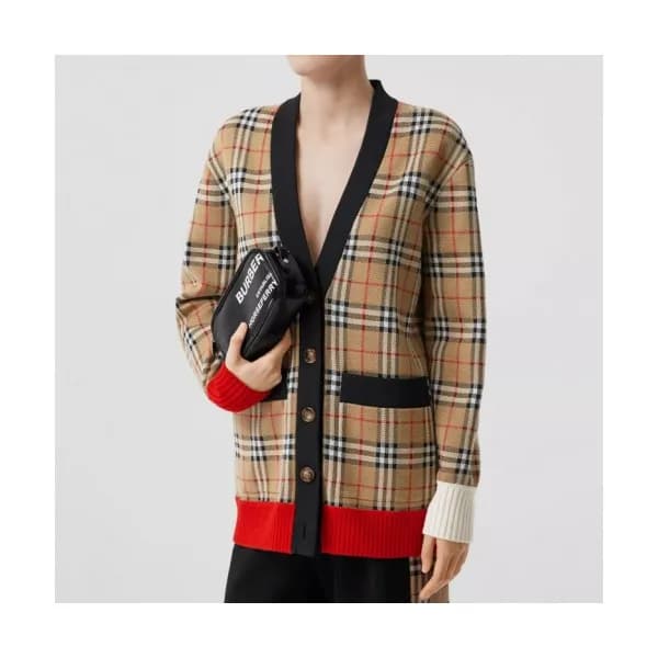 Burberry 2019 Womens Vintage V-neck Wool Check Car… - 1