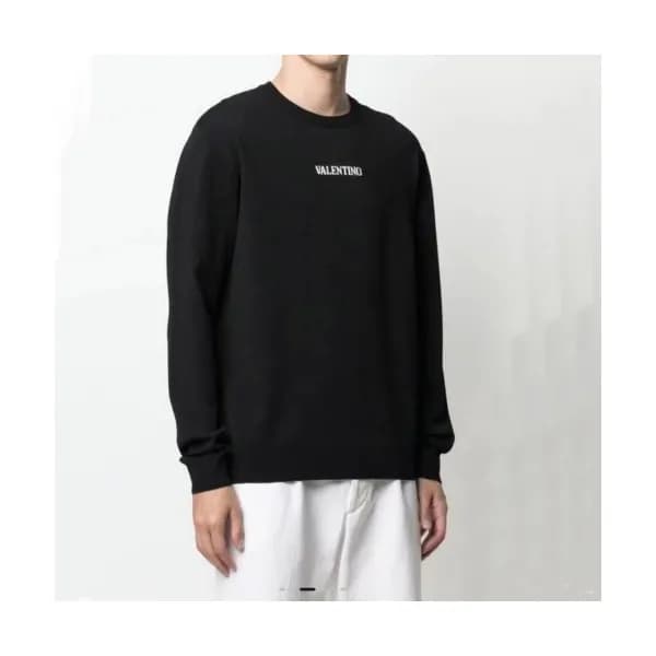 Valentino Mens Big Logo Crew-neck Sweaters Black … - 1