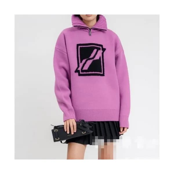 WELLDONE Mm/Wm Retro Logo Crew-neck Sweaters Pink… - 1