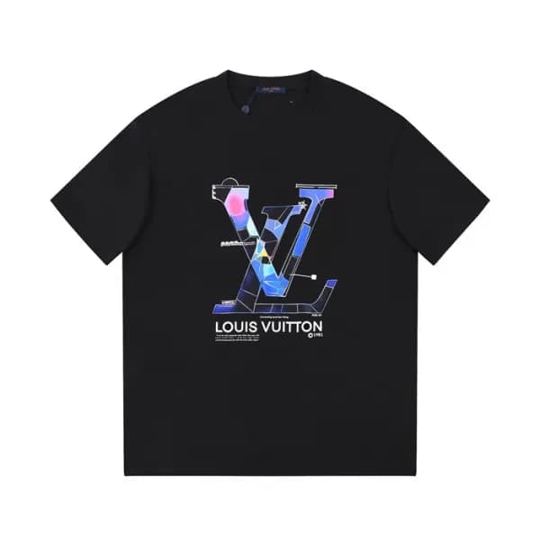 루이비통 남성 블랙 크루넥 반팔티 - Louis vuitton Mens Black Shor… - 1