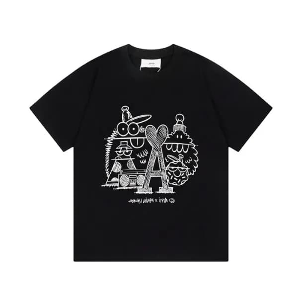 아미 남성 크루넥 블랙 반팔티 - Ami Mens Black Tshirts - am06x - 1