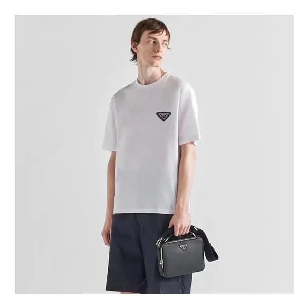 프라다 남성 크루넥 화이트 반팔티 - Prada Mens White Short sleeve… - 1