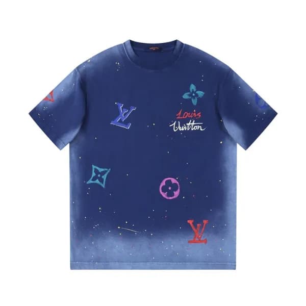 루이비통 남성 크루넥 블루 반팔티 - Louis vuitton Mens Blue Short… - 1