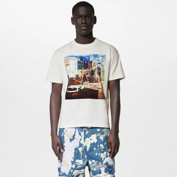 루이비통 남성 화이트 반팔티 - Louis vuitton Mens White Short s… - 1