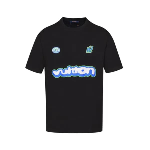 루이비통 남성 크루넥 블랙 반팔티 - Louis vuitton Mens Black Shor… - 1