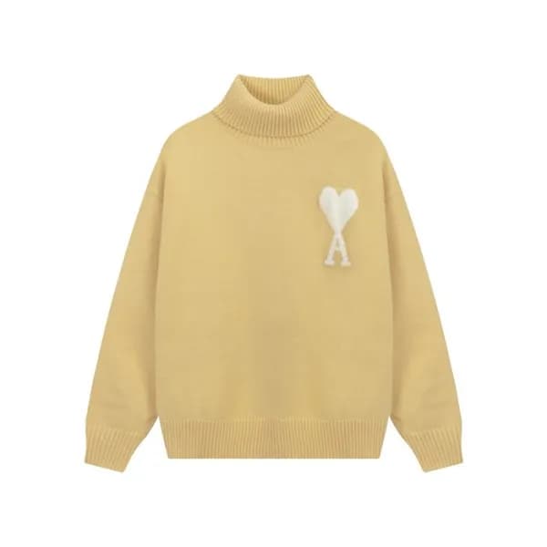 아미 남/녀 카멜 터틀넥 니트 - Ami Unisex Camel Knits - amc111… - 1