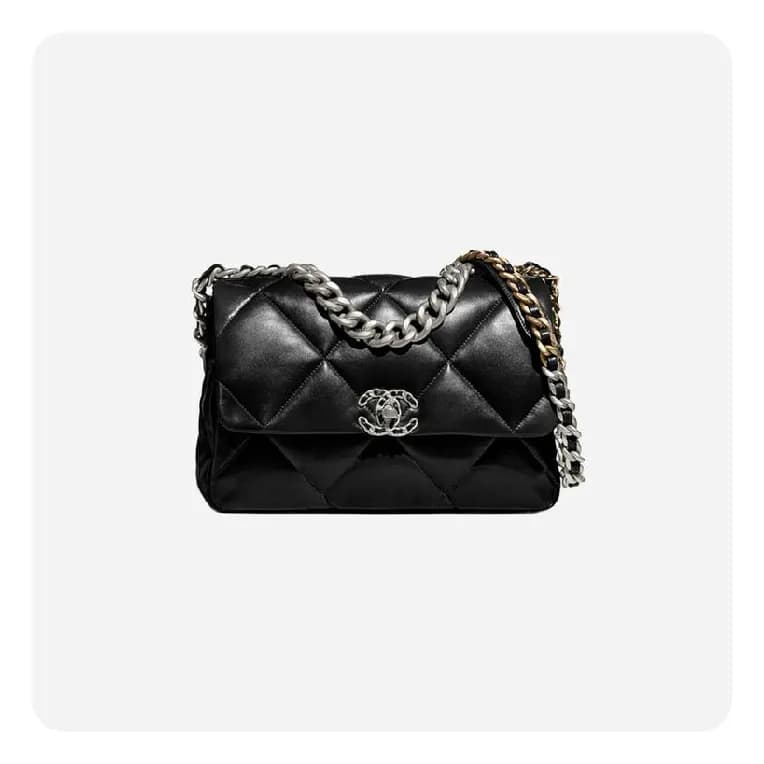샤넬 19 플랩백 램스킨 라지 블랙 실버 - Chane19 Flap Bag Lamb ski… - 1