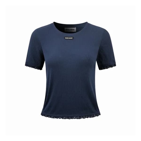 미우미우 여성 라운드 티셔츠 - Miumiu Womens Round Tshirt - mic… - 1