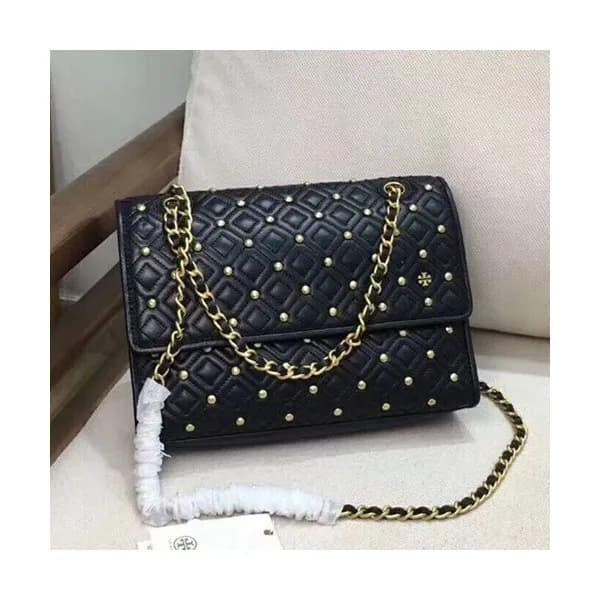 Tory Burch Leather Black Fleming Chain Shoulder Ba… - 1