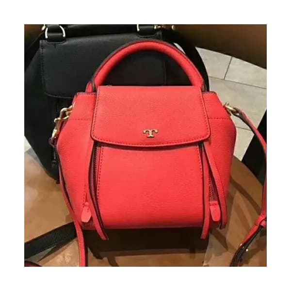 Tory Burch Leather Half-moon Red Tote Shoulder Bag… - 1